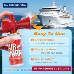 Nicehill 2 Pack Air Horn, 122dB Loud Safety Air Horns for Boating Emergency & Sp
