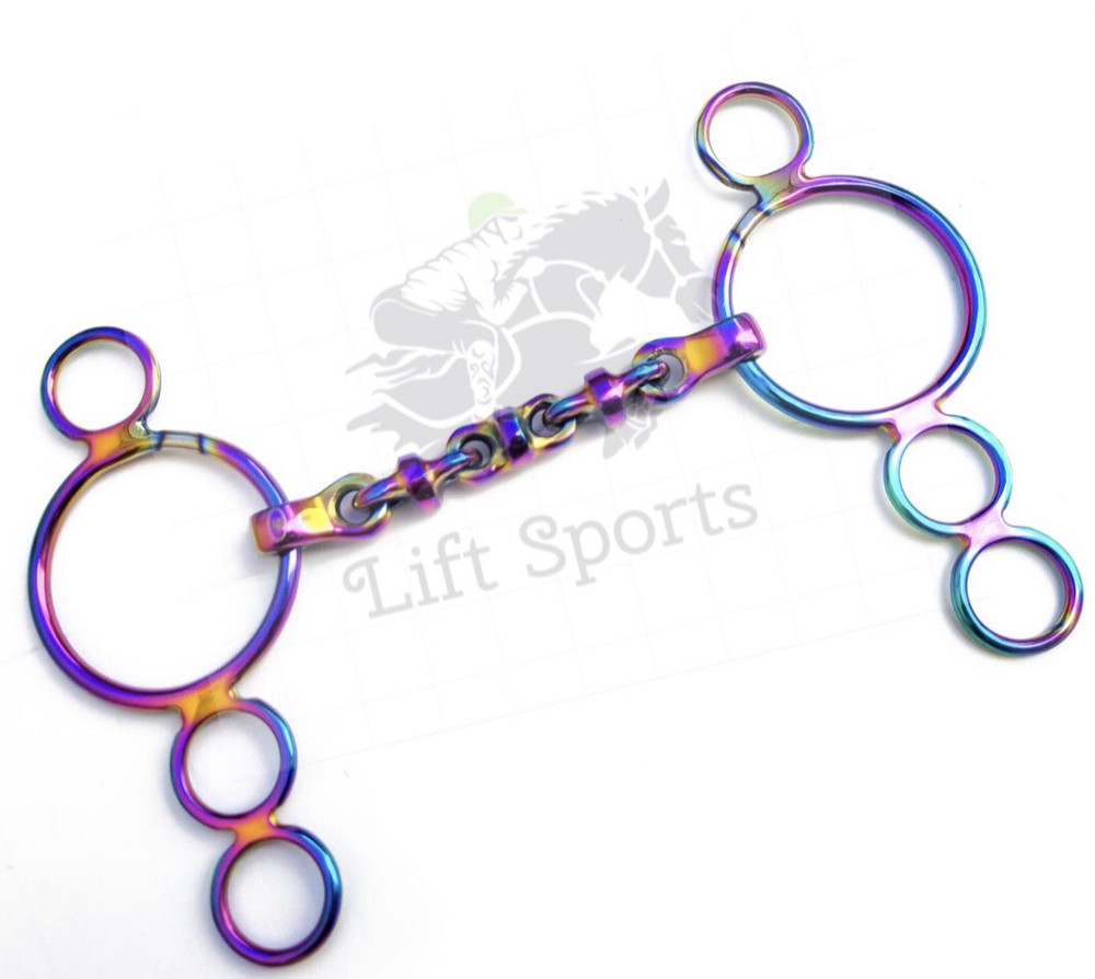 Rainbow Multi Color Waterford Mouth 3 Ring Dutch Gag Horse Bit Snaffle Stainless