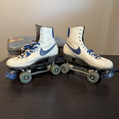 Vintage Nike High-Top Leather Roller Skates — White/Navy Blue ~size 8 Men