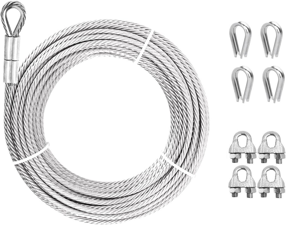 1/4″ Steel Cable, Sunuwk 30Ft 7×19 Strand Aircraft Cable with Loops, 6400 Lbs