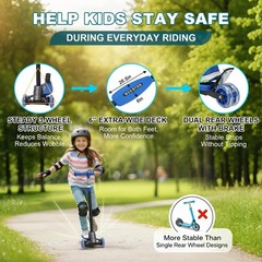 3-Wheel Kids Kick Scooter, Adjustable Handlebar, Light-Up Wheels, Foldable, Ages