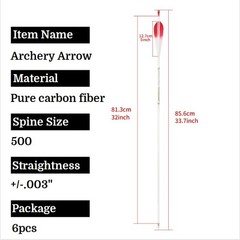 6pcs 32″ Archery Pure Carbon Arrows 5″ Turkey Feather SP500 Shooting Target .003