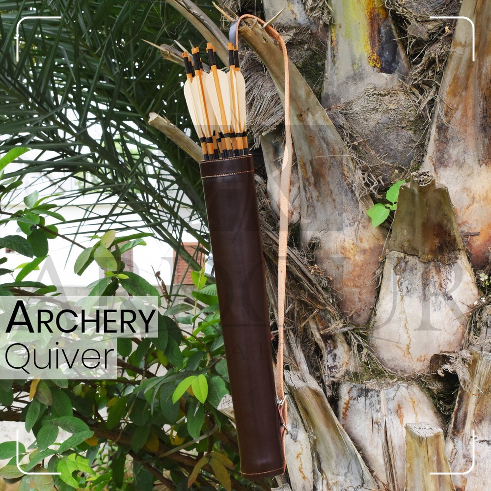 Genuine Cowhide Leather Back Arrow Quiver Traditional Handmade Quiver for Arrows