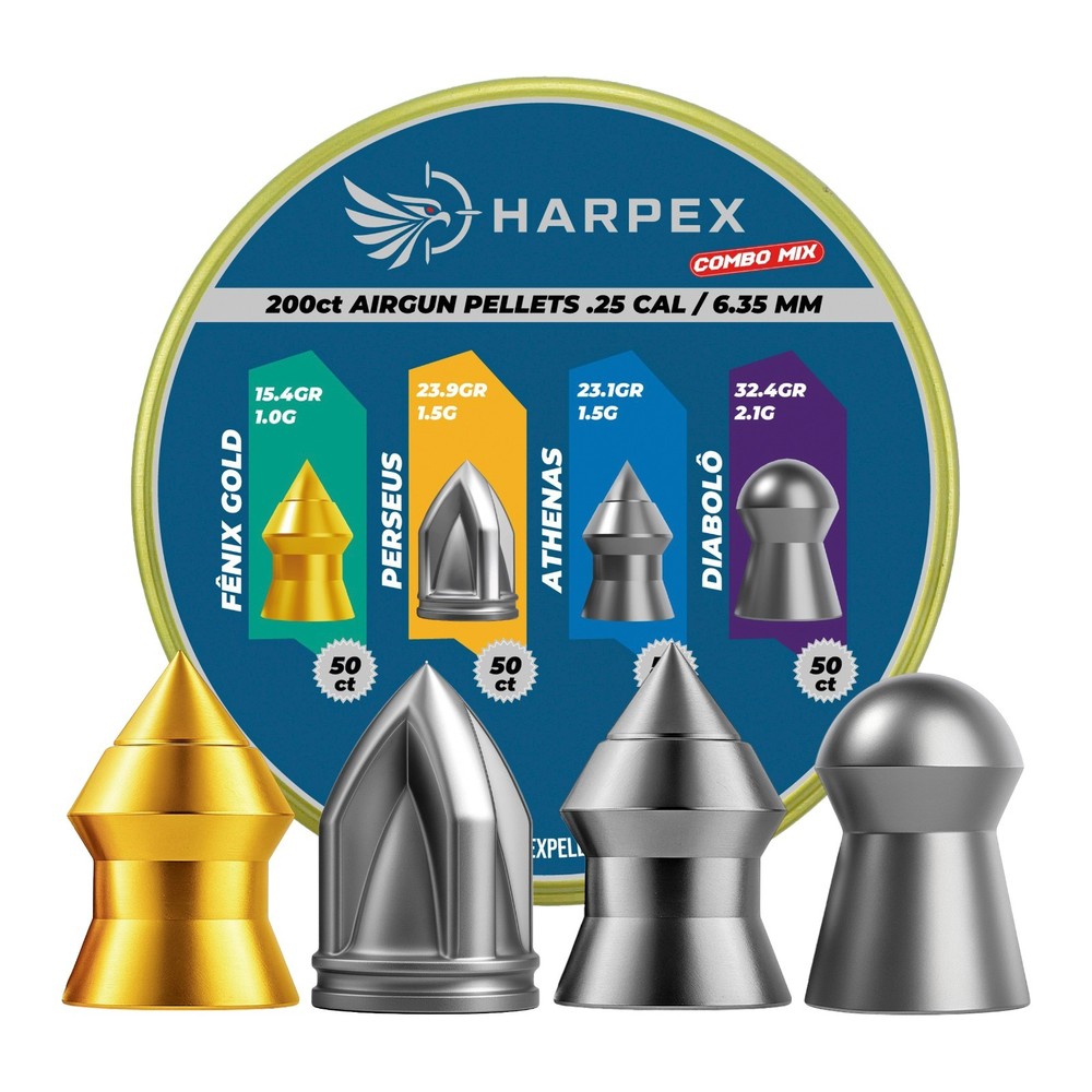 Harpex Combo mix Airgun Pellets .25 Caliber 200ct Pointed + Impact Hunting