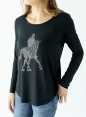 Chestnut Bay Crystal Long Sleeve Dressage Top-M-Black