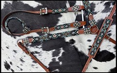 Showman Turquoise Beaded Southwest Design Leather Headstall & Breast Collar Set