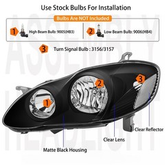 Pair Headlight Assembly Set For 2003 2004 2005 2006 2007 2008 Toyota Corolla …