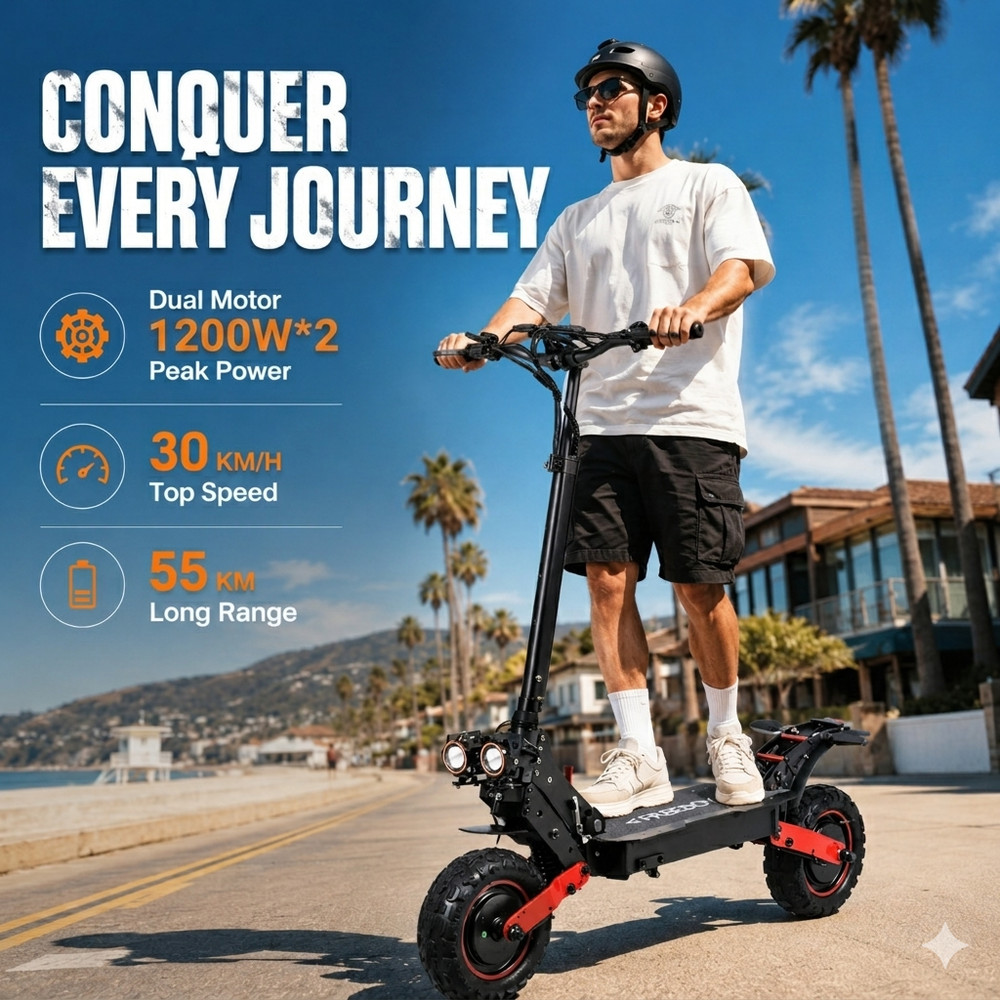 1200W Dual-Motor 48V 21Ah Adult Electric Scooter with Dual Suspension and Brakes