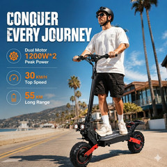 1200W Dual-Motor 48V 21Ah Adult Electric Scooter with Dual Suspension and Brakes