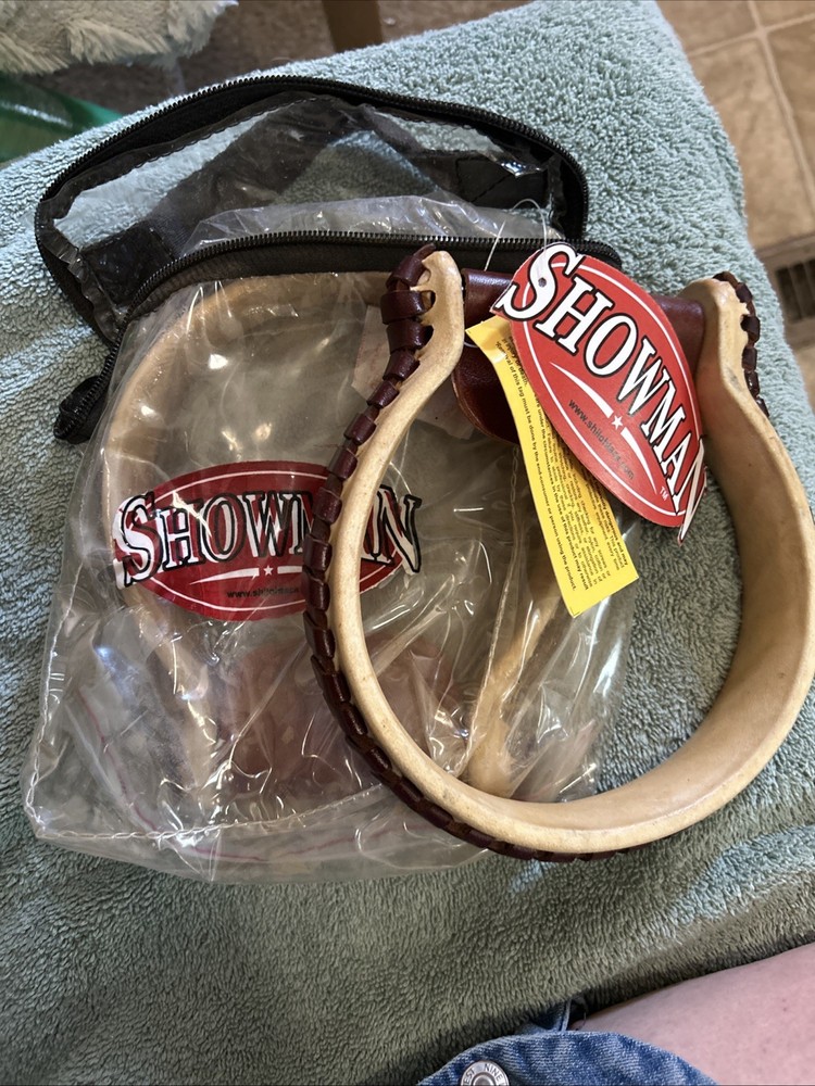 Showman Rawhide Covered Oxbow Stirrup with Leather Stitched Sides! Free Shipping