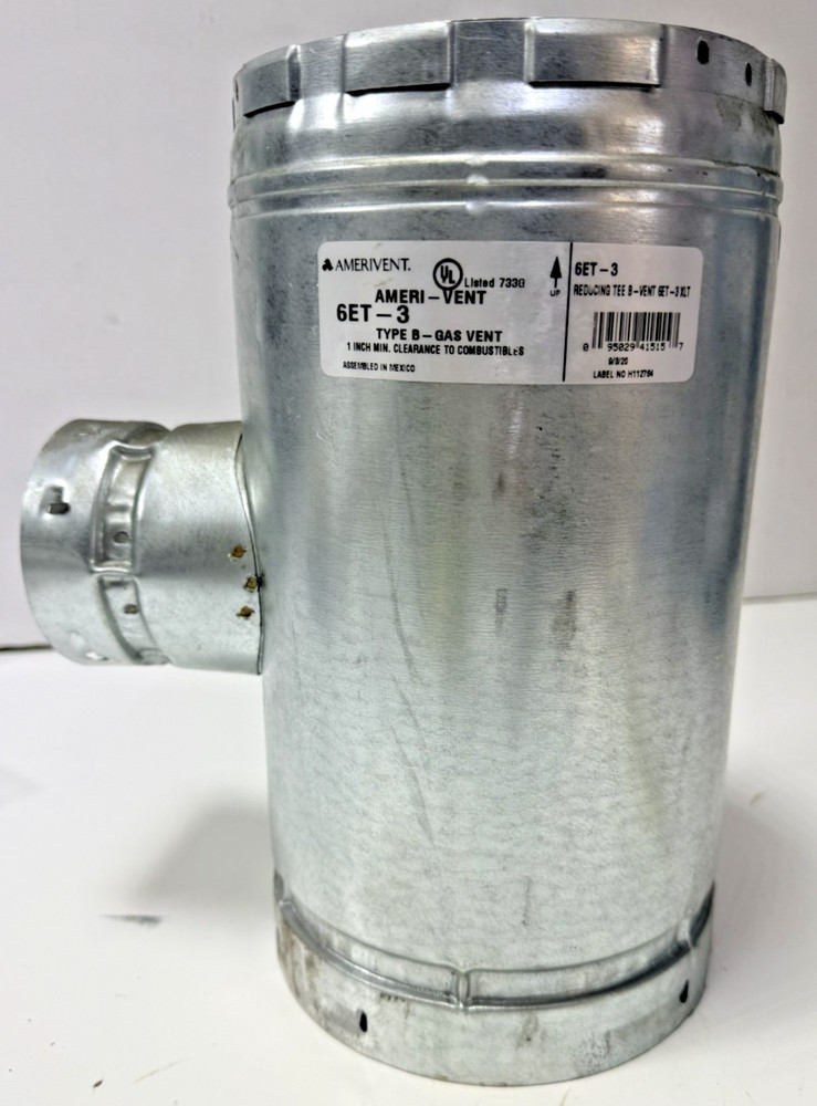 Gas Vent Tee 6 in. 3 in, 6ET-3 Aluminum Alloy and Galvanized Steel