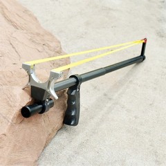 Black Outdoor Telescopic Slingshot with Red Laser Aim Hunting Slingshot Catapult