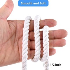 White Cotton Rope 1/2in × 100ft Natural Twisted,Available as Used for Tug of …