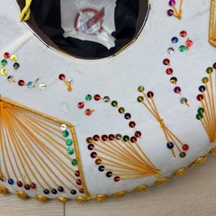 Pigalle XXXXX White Charro Sombrero Hat with Gold Trim and Sequins 23 in
