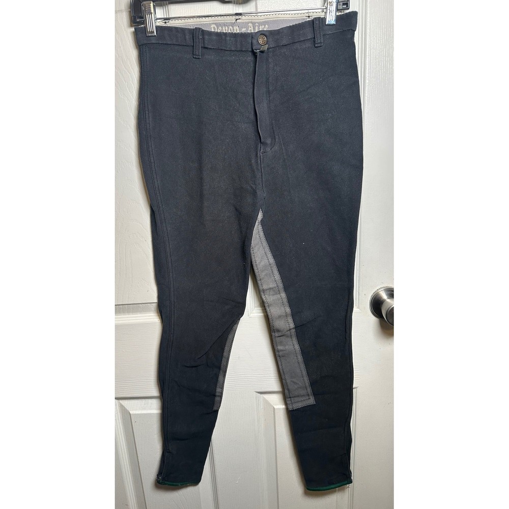 Devon Aire Full Seat Equestrian Breeches Black Grey Size 30R Riding Pants