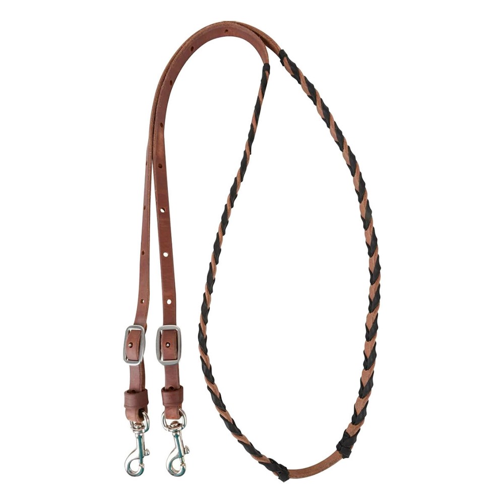 MARTIN SADDLERY Latigo Laced 5/8in Thick Buckle, Keeper Snap Ends Barrel Rein