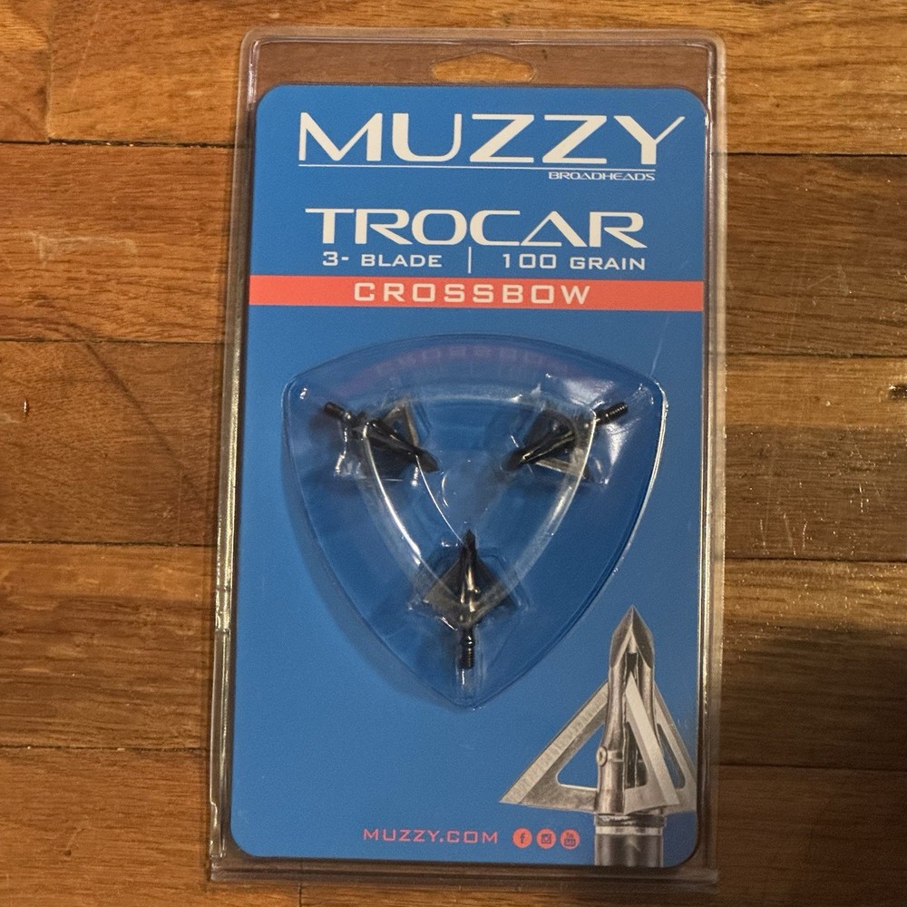 Muzzy Trocar 3 Blade 100 Grain Crossbow Archery Broadhead 3 Pack – Brand New!