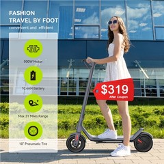 Electric Scooter Adult 500W Range 10″ Tire E-Scooter 31 Miles 25km/h Speed & APP
