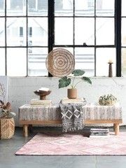 Soft Reclaimed Cotton Blend Throw with Diamond Pattern and Black and Beige