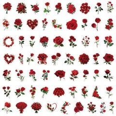 30Pcs Aesthetic Red Plant Rose Floral Flower Valentine’s Day Waterproof Stickers