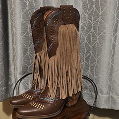 Dingo Women’s Brown Fringe Western Boots w/ Blue Stitching, US 8.5M