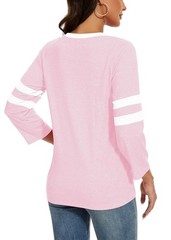 Zunqkg Womens 3/4 Sleeve V Neck Shirts Casual Striped Patchwork Pullover Loose