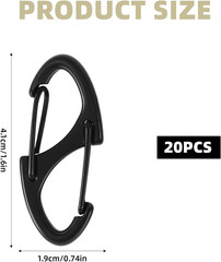 20Pc Alloy S Carabiner Clips, Dual Opening Design, Keychain Snap Hooks, Mini Car