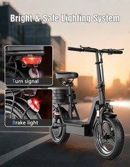 14″ Adults Electric Scooter with Seat 1000W 45 Miles Foldable E-Scooter for Pets