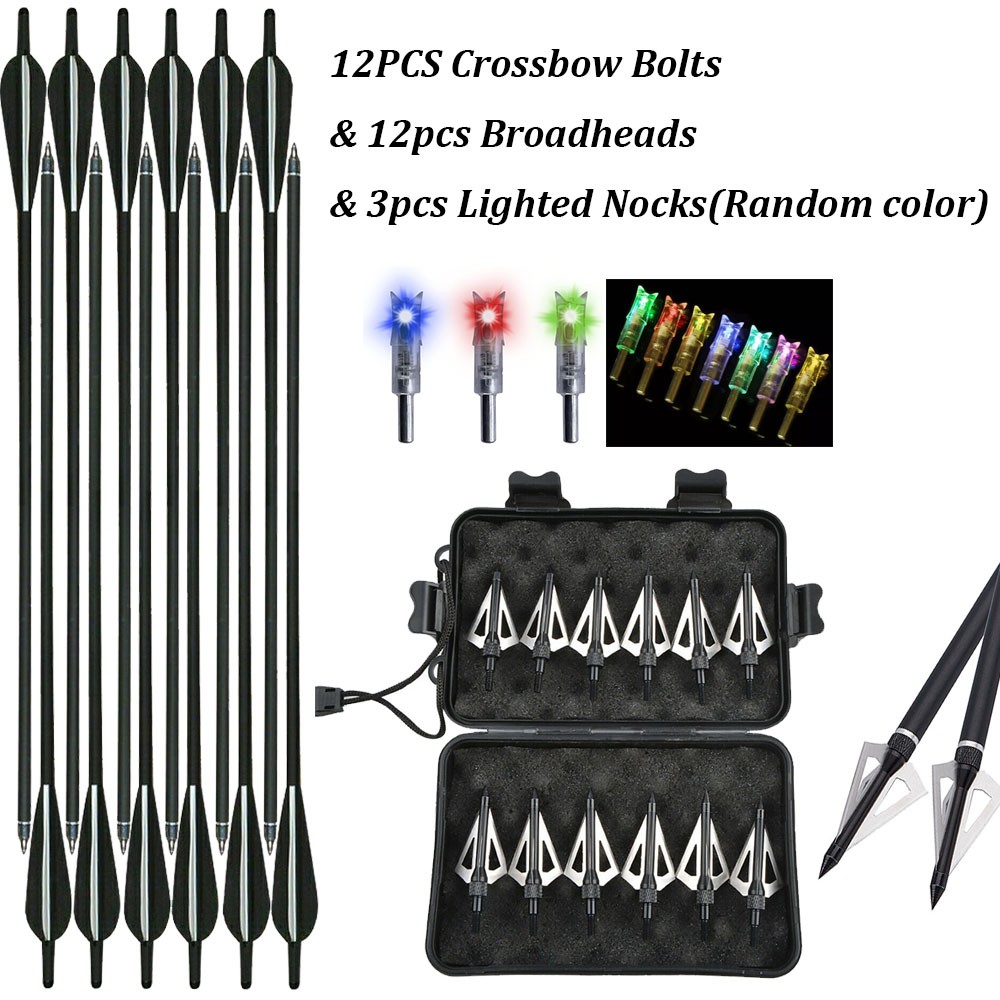 Archery 20″ Crossbow Bolts Arrows or 100gr Broadhead or Lighted Nock for Hunting