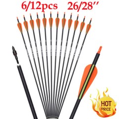 26/28″ 6/12Pcs Carbon Arrow Hunting Arrows with 100 Grain Tip and Removable Tips