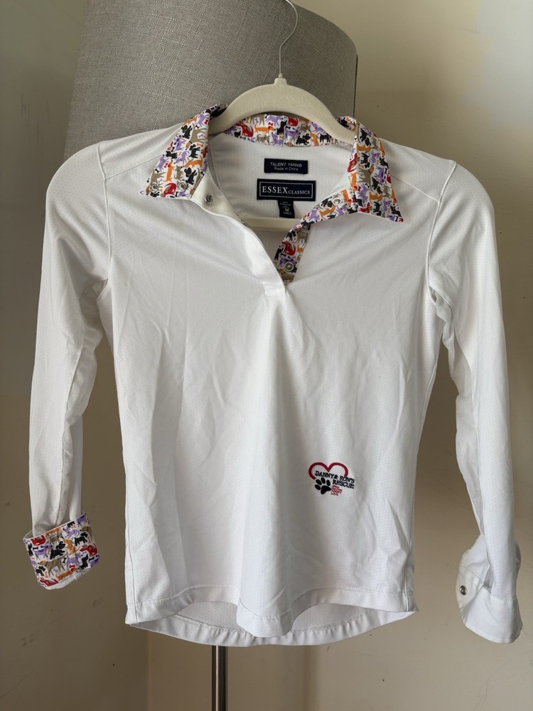 Essex Classics Girl’s M White Animal Print Sleeve Riding Show Shirt