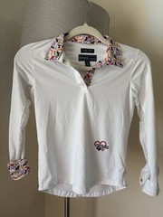 Essex Classics Girl’s M White Animal Print Sleeve Riding Show Shirt