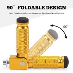 M8 Motorcycle Foot Pegs 90 Degree Foldable Bike Pegs CNC Anti-Skid Gold