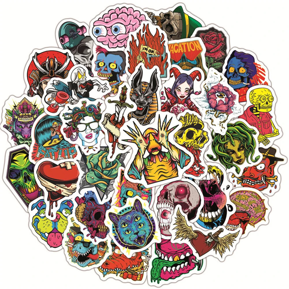 NEW Gothic Horror Stickers 50Pcs Skull Graffiti Decals for Laptop Skateboard