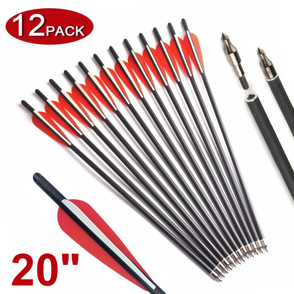 12Pcs 20″ Crossbow Bolts Mixed Carbon Hunting Arrow Changeable Tips Half Nocks