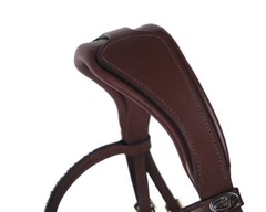 QHP Lupine Patent Leather Dressage Bridle – Black/Gun Metal or Dark Brown/Beige