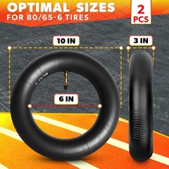 2 Pcs 10x3in Electric Scooter Inner Tube Set – 80/65-6 Inner Tubes for Bike T…