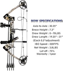 2024 Camouflage Compound Bow Kit: 0-70 Lbs, 320 FPS – All Accessories Included