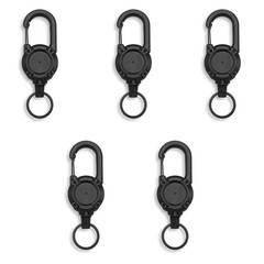 Retractable Carabiner Keychain 5pcs Heavy Duty Steel Wire Reel Key Ring Clip