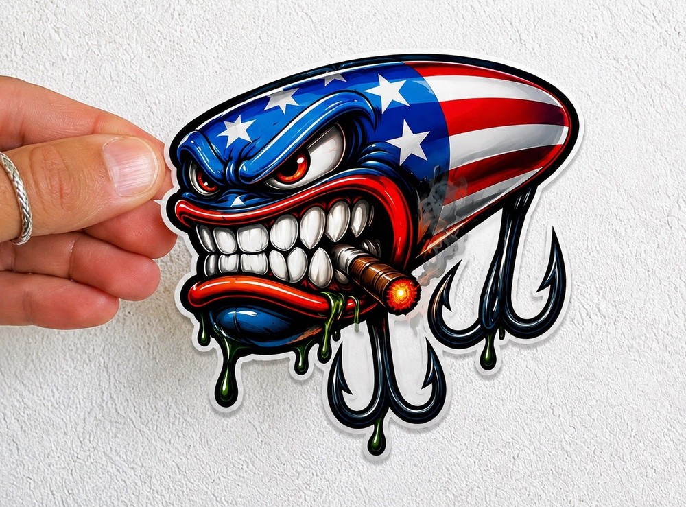Bait Fishing American Flag Lure Trout Sticker Bass Fishing Decal Boat Tackle Box