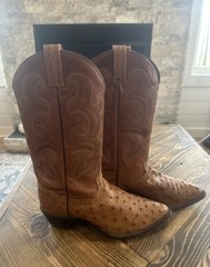 Tony Lama Ostrich Leather Peanut Brittle”Cowboy Boots Men’s Size 8 EE