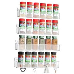 Spice Rack Wall Mount, 4 Pack, Screw or Adhesive Installation, Spice Clear