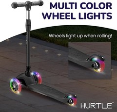 Hurtle Lightweight & Adjustable Mini Kickboard Scooter w/ LED Light Wheel -Black