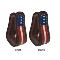 Tahoe Patriotic American Flag Leather Adult Stirrups Pair for Western Saddles