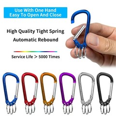 XIECHANEE 6 Pack D-Shape Aluminum Alloy Carabiner 60mm x 30mm, MULTI-COLOR