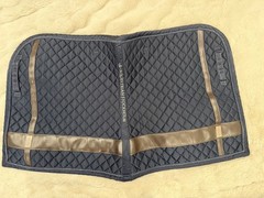 Equestrian Stockholm Dressage Saddle Pad Navy Blue with Brown Trim Size Full