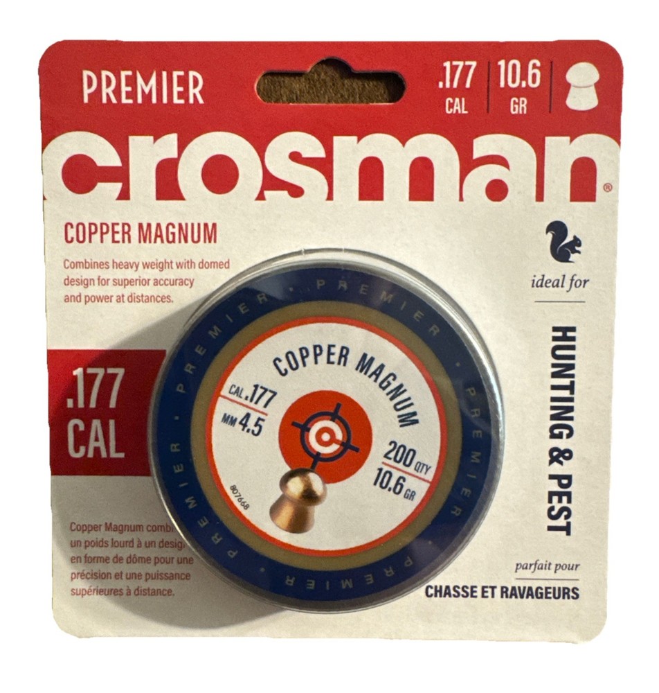 Crosman Premier Copper Magnum .177 Caliber 10.6 Grain Pellets 4.5mm 200ct. New
