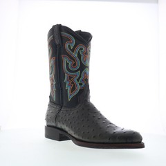 Dingo Ranger Ostrich Print Leather Mens Black Extra Wide Western Boots
