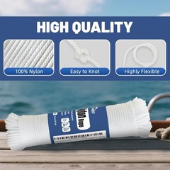 Strong 100 Ft White Nylon Rope – 1/8 Inch, Perfect for Crafts, Camping, and More