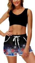 Deerose Patriotic Firework Swim Trunk For Women Red White Blue Summer Board